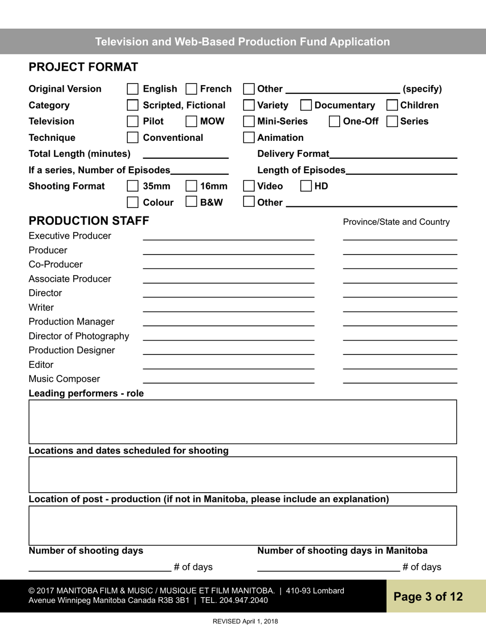 Television and Web-Based Production Fund Application - Manitoba, Canada, Page 3