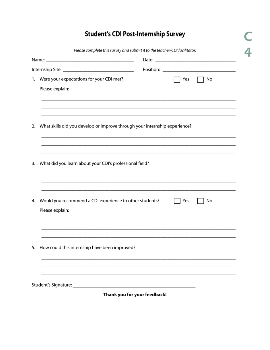 Form C4 Students Cdi Post-internship Survey - Manitoba, Canada, Page 1