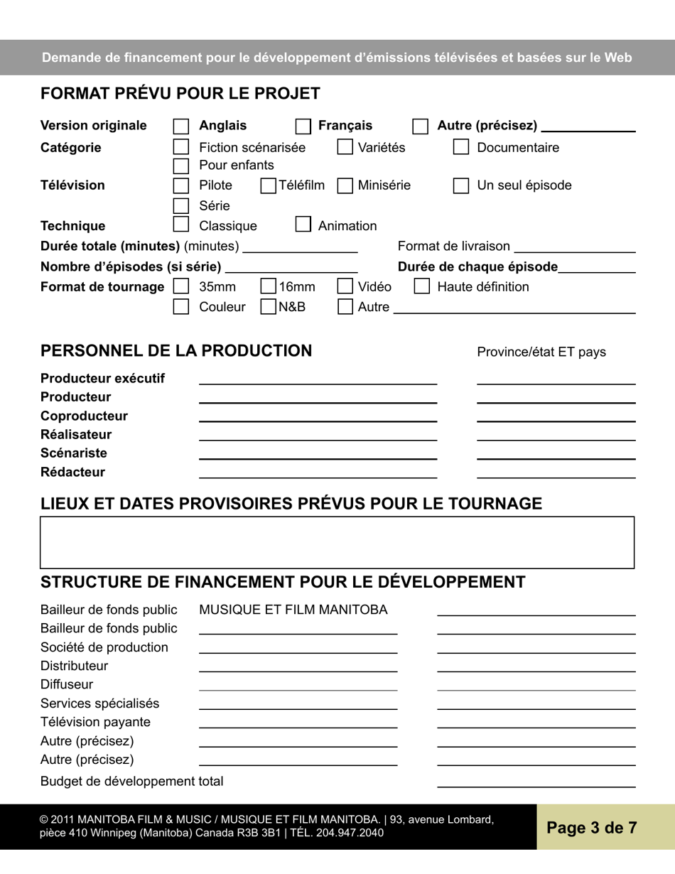 Demande De Financement Pour Le Developpement Demissions Televisees Et Basees Sur Le Web - Manitoba, Canada (French), Page 3