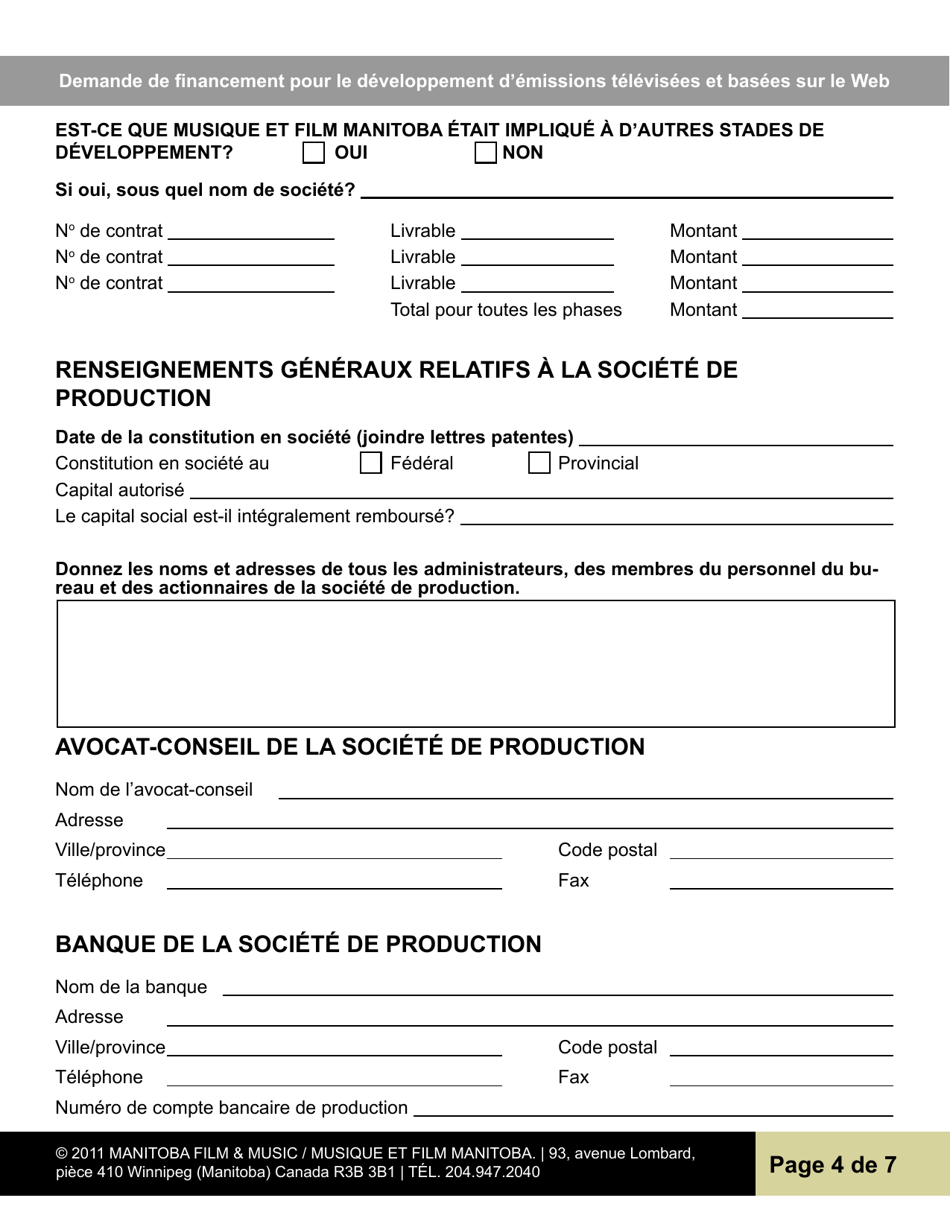Demande De Financement Pour Le Developpement Demissions Televisees Et Basees Sur Le Web - Manitoba, Canada (French), Page 4