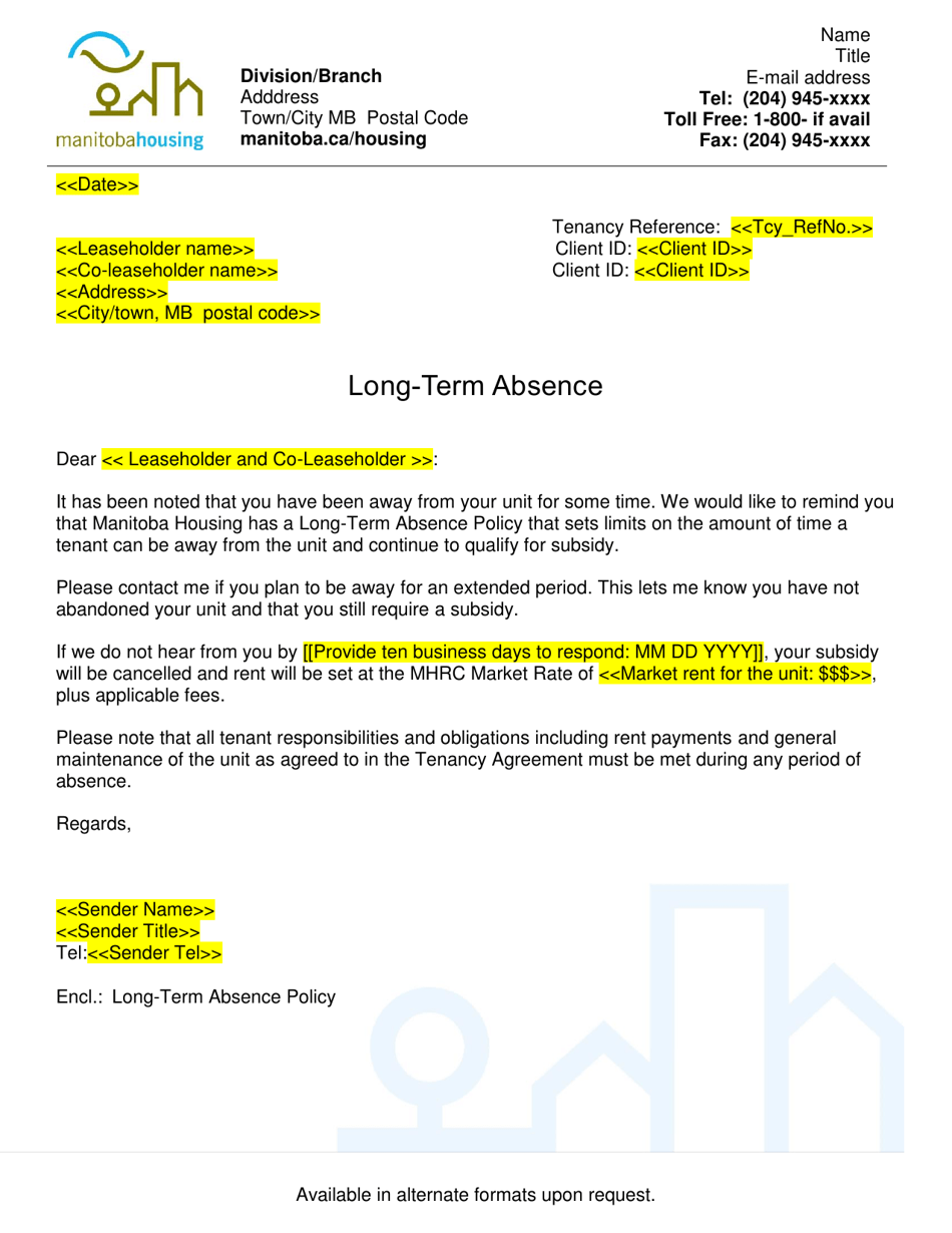 Long-Term Absence Letter - Manitoba, Canada, Page 1