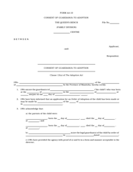 Form AA-10 Consent of Guardian(S) to Adoption - Manitoba, Canada