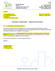 Document preview: Receipt of Application - Missing Information - Manitoba, Canada