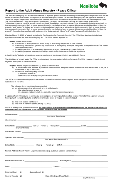 Report to the Adult Abuse Registry - Peace Officer - Manitoba, Canada Download Pdf
