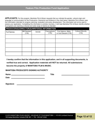 Feature Film Production Fund Application - Manitoba, Canada, Page 12