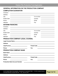 Feature Film Production Fund Application - Manitoba, Canada, Page 5