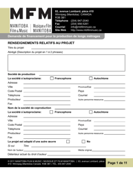 Document preview: Demande De Financement Pour La Production De Longs Metrages - Manitoba, Canada (French)
