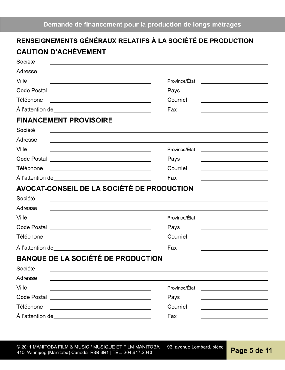 Demande De Financement Pour La Production De Longs Metrages - Manitoba, Canada (French), Page 5