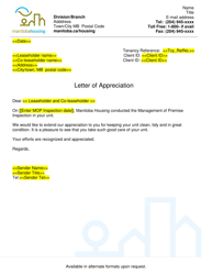 Document preview: Letter of Appreciation - Manitoba, Canada
