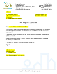 Document preview: Pet Request Approved Letter - Manitoba, Canada