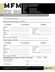 Feature Film Marketing Fund Application - Manitoba, Canada