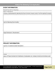Feature Film Marketing Fund Application - Manitoba, Canada, Page 3