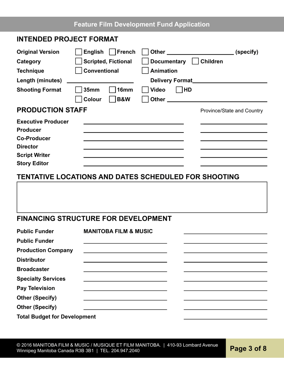 Feature Film Development Fund Application - Manitoba, Canada, Page 3