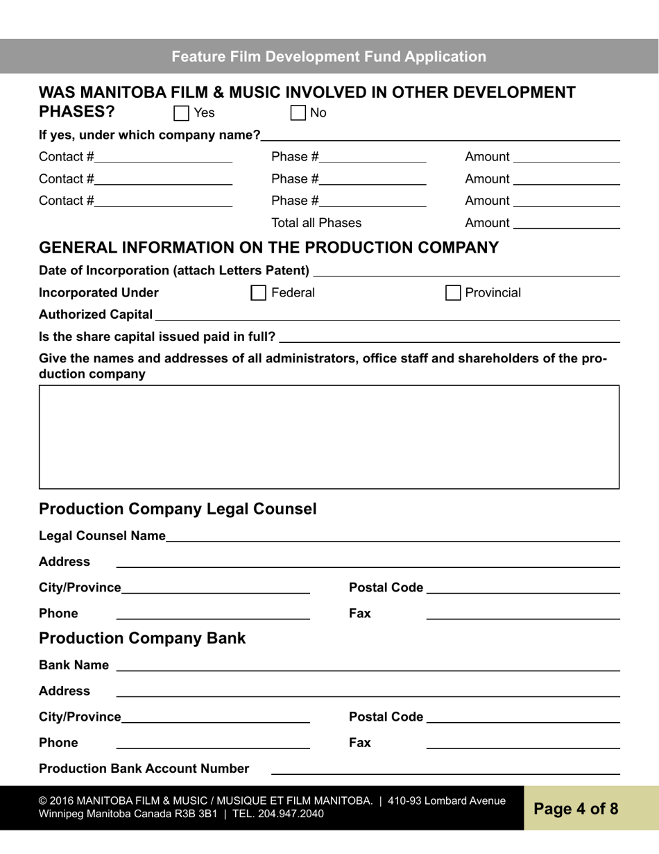 Feature Film Development Fund Application - Manitoba, Canada, Page 4