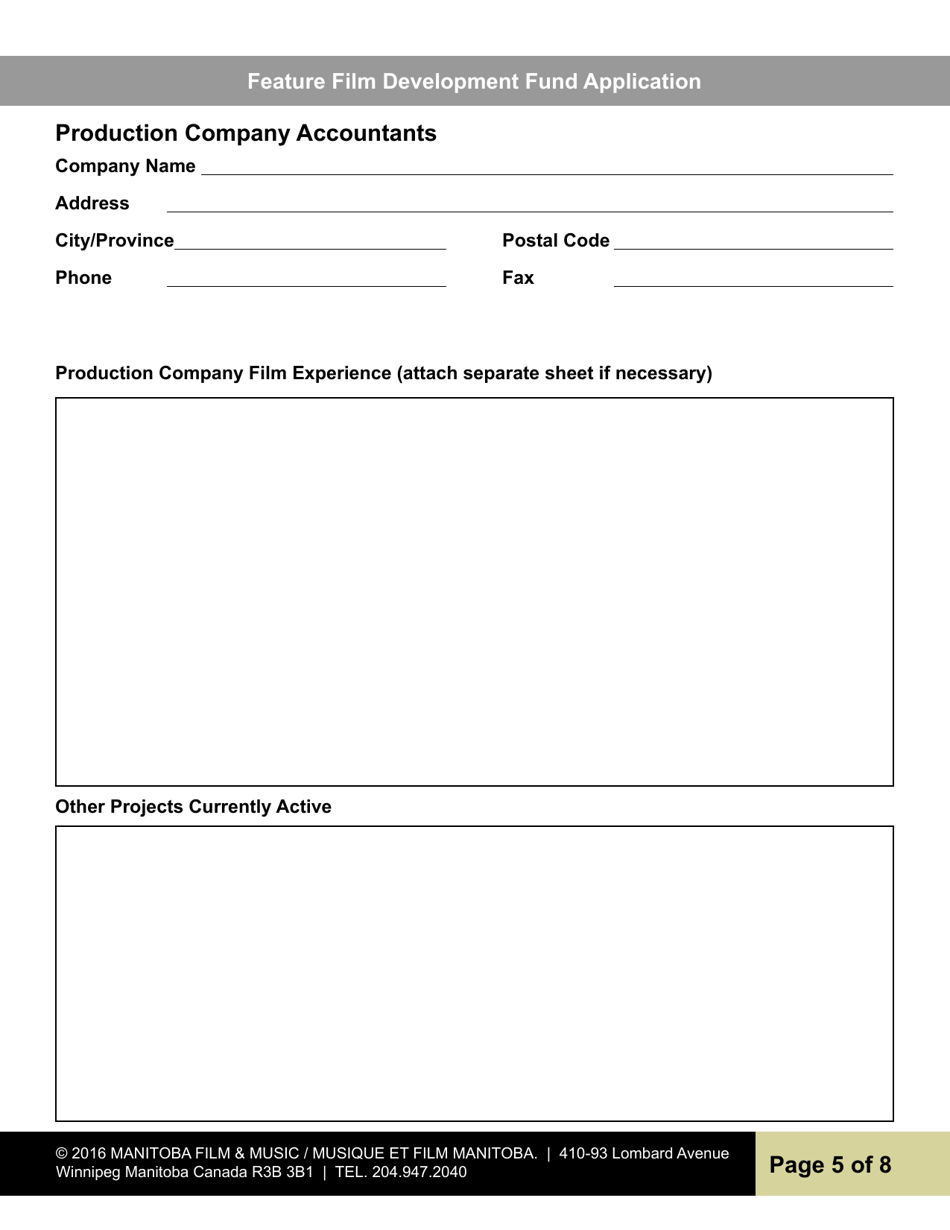 Feature Film Development Fund Application - Manitoba, Canada, Page 5