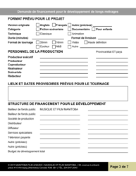 Demande De Financement Pour Le Developpement De Longs Metrages - Manitoba, Canada (French), Page 3
