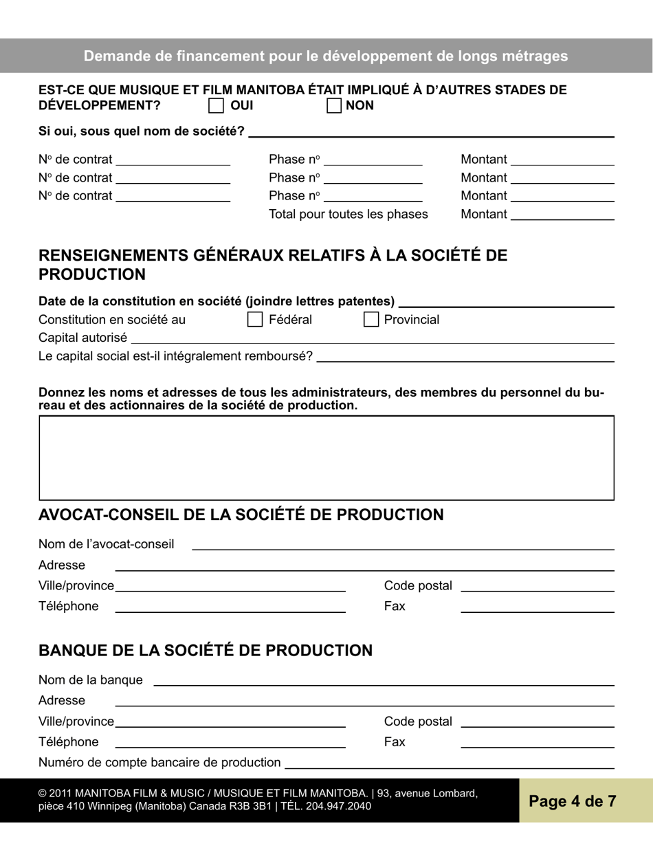 Demande De Financement Pour Le Developpement De Longs Metrages - Manitoba, Canada (French), Page 4