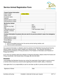 Document preview: Service Animal Registration Form - Manitoba, Canada