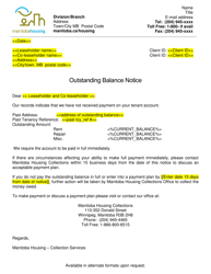 Document preview: Outstanding Balance Notice Letter - Manitoba, Canada