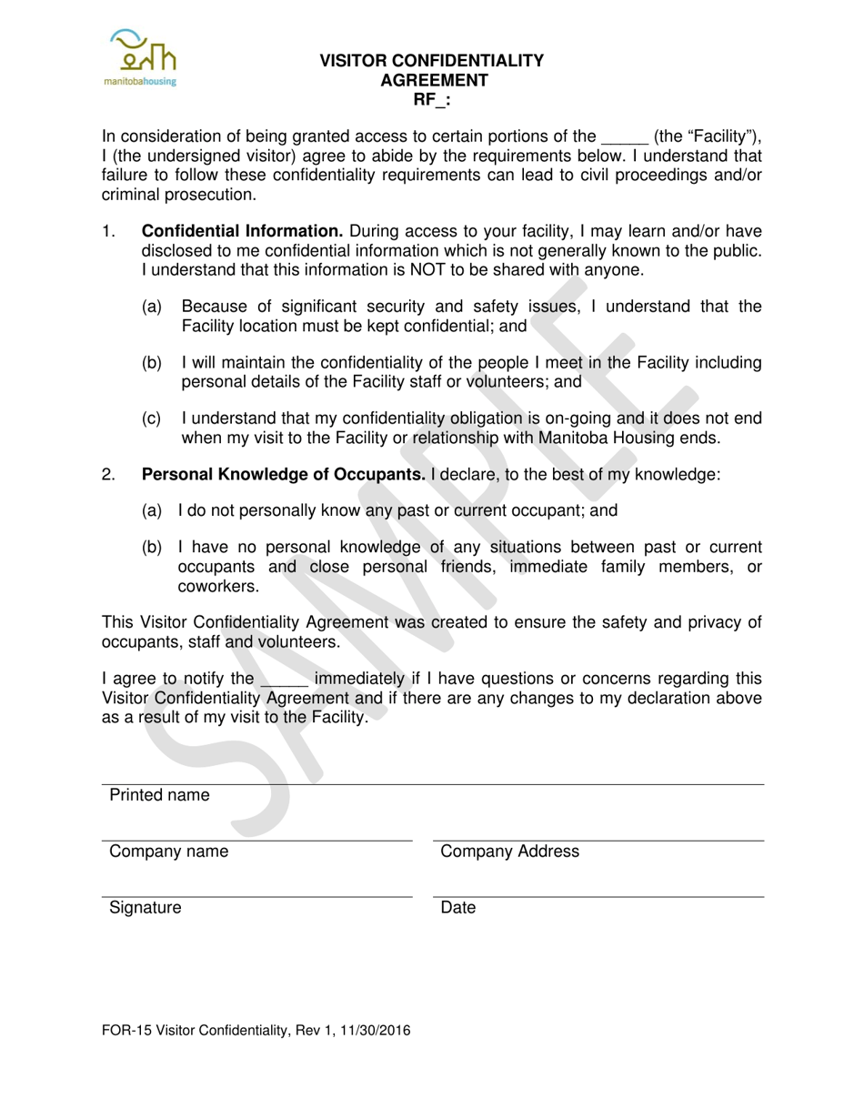 Form FOR-15 Visitor Confidentiality Agreement - Sample - Manitoba, Canada, Page 1
