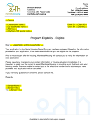 Document preview: Program Eligibility Letter - Eligible - Manitoba, Canada