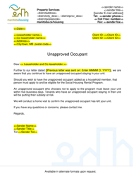 Document preview: Unapproved Occupant Letter - Manitoba, Canada