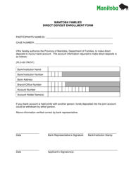 Document preview: Manitoba Families Direct Deposit Enrollment Form - Manitoba, Canada