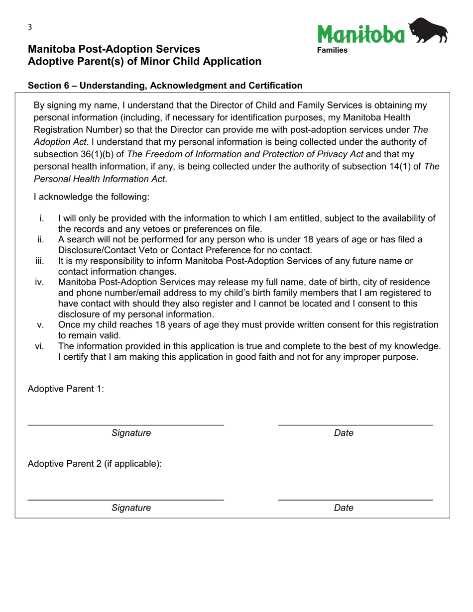 Manitoba Post-adoption Services Adoptive Parent(S) of Minor Child Application - Manitoba, Canada, Page 3