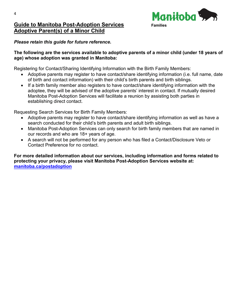 Manitoba Post-adoption Services Adoptive Parent(S) of Minor Child Application - Manitoba, Canada, Page 4