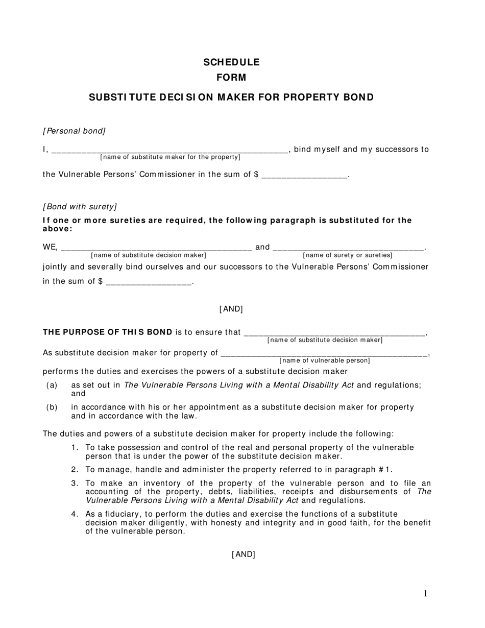 Substitute Decision Maker for Property Bond - Manitoba, Canada, Page 1