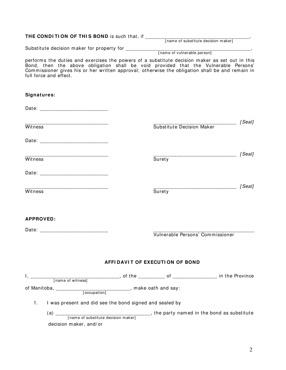 Manitoba Canada Substitute Decision Maker for Property Bond - Fill Out ...