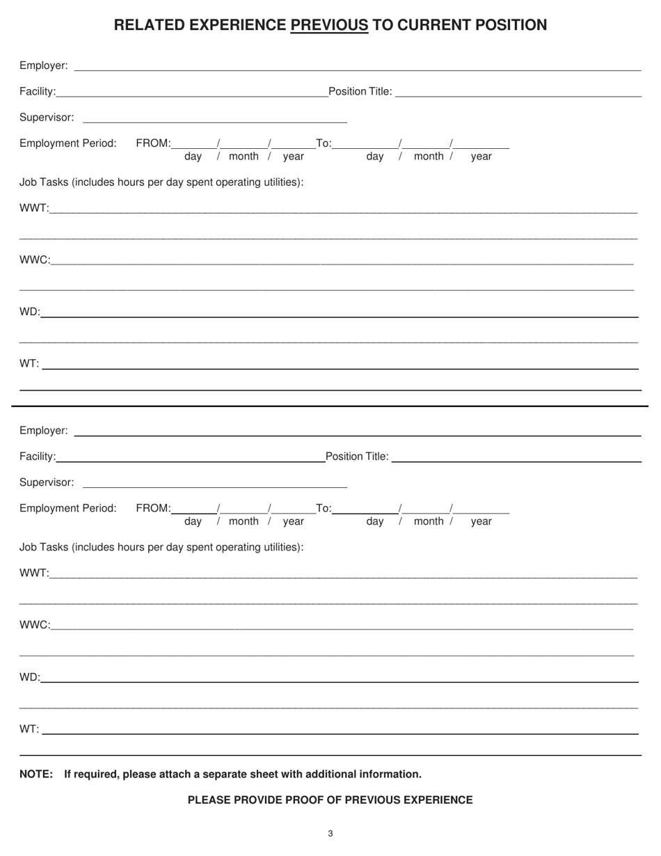 Application for Operator Certification Class I to IV Facility - Prince Edward Island, Canada, Page 3