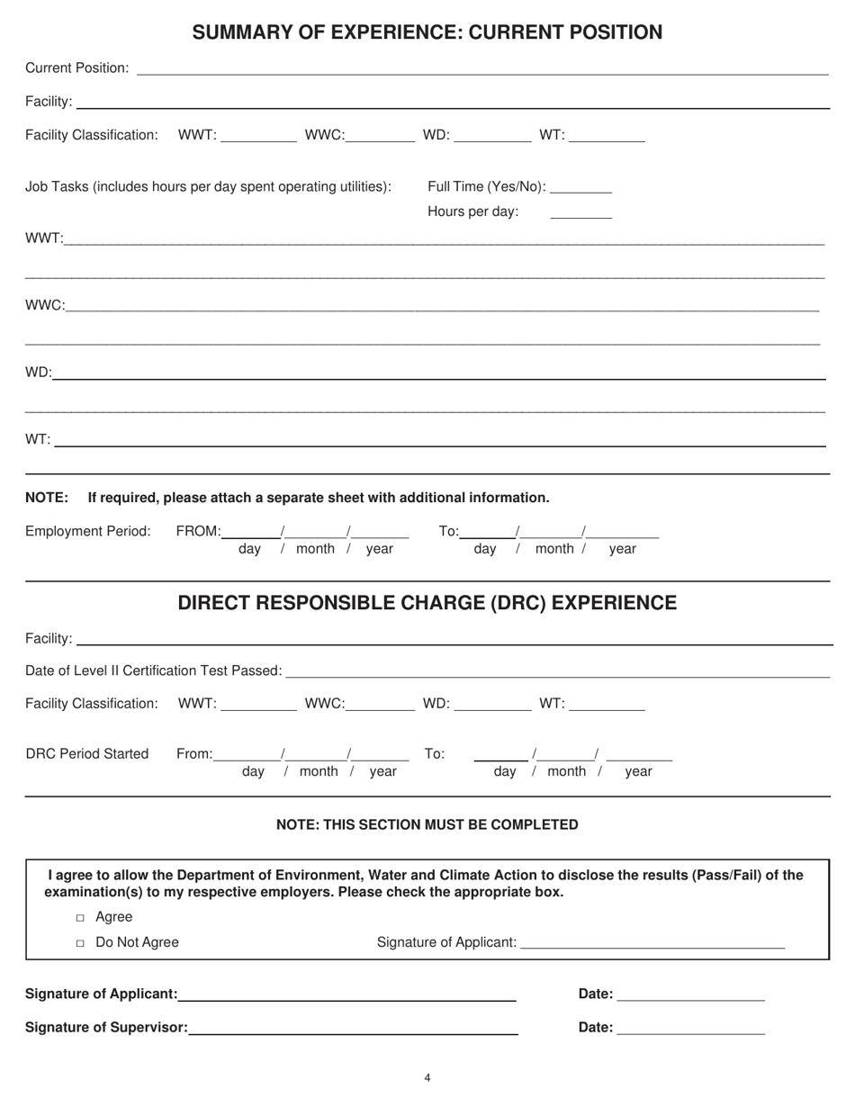 Application for Operator Certification Class I to IV Facility - Prince Edward Island, Canada, Page 4