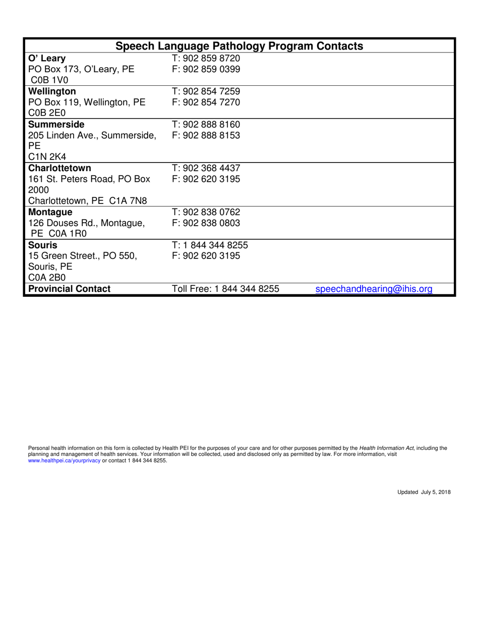 Preschool Speech and Language Pathology Referral - Prince Edward Island, Canada, Page 2