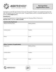 Document preview: Recognition Application Form - Age Friendly - Prince Edward Island, Canada