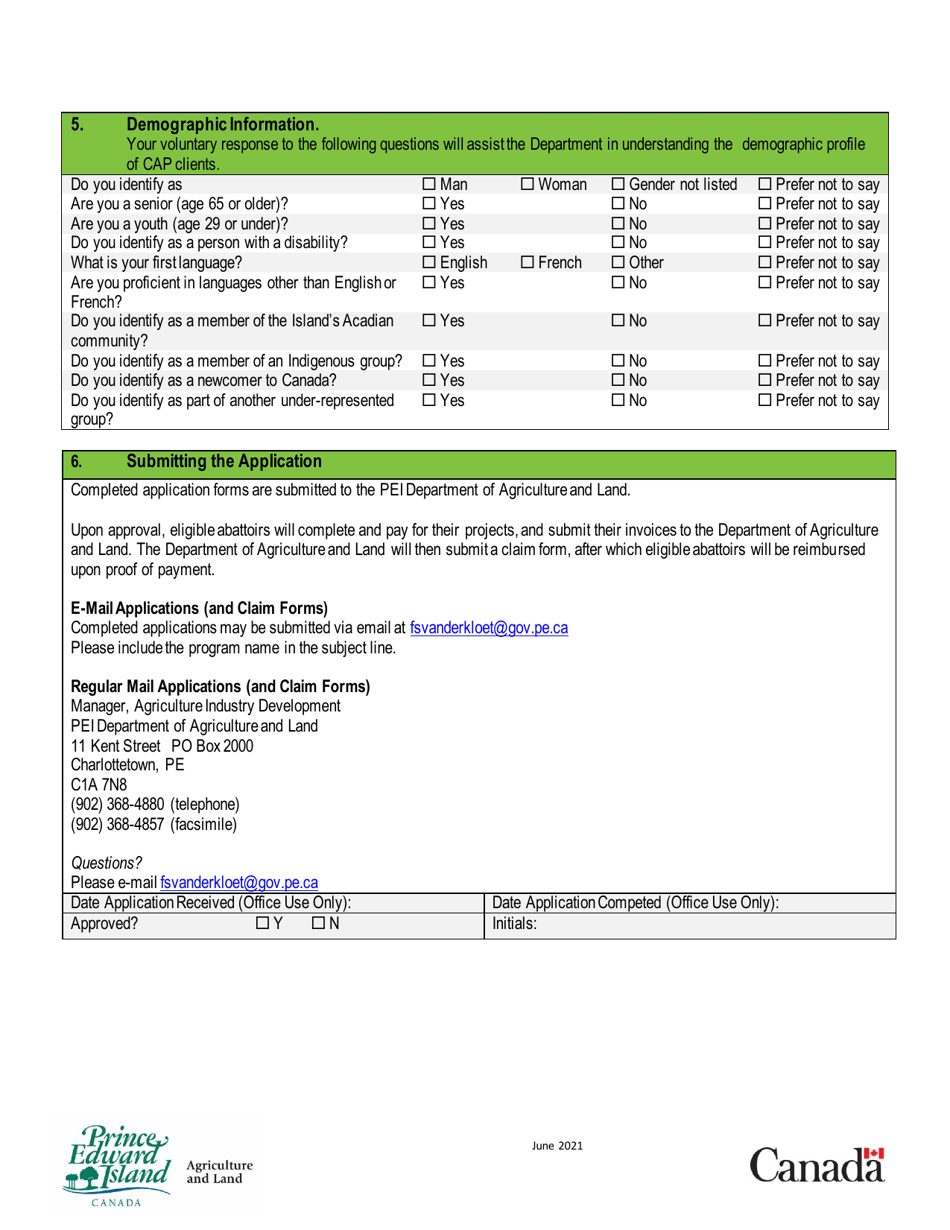 Application Form - Sigi: Abattoir Strategic Enhancement Project (Asep) - Prince Edward Island, Canada, Page 5