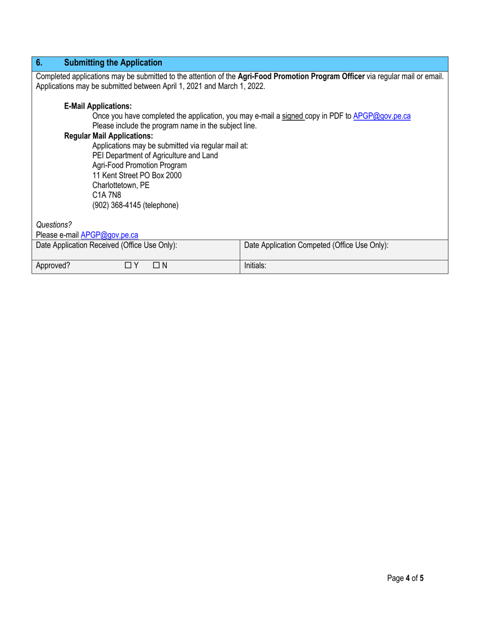 Agri-Food Promotion Program Application Form - Prince Edward Island, Canada, Page 5