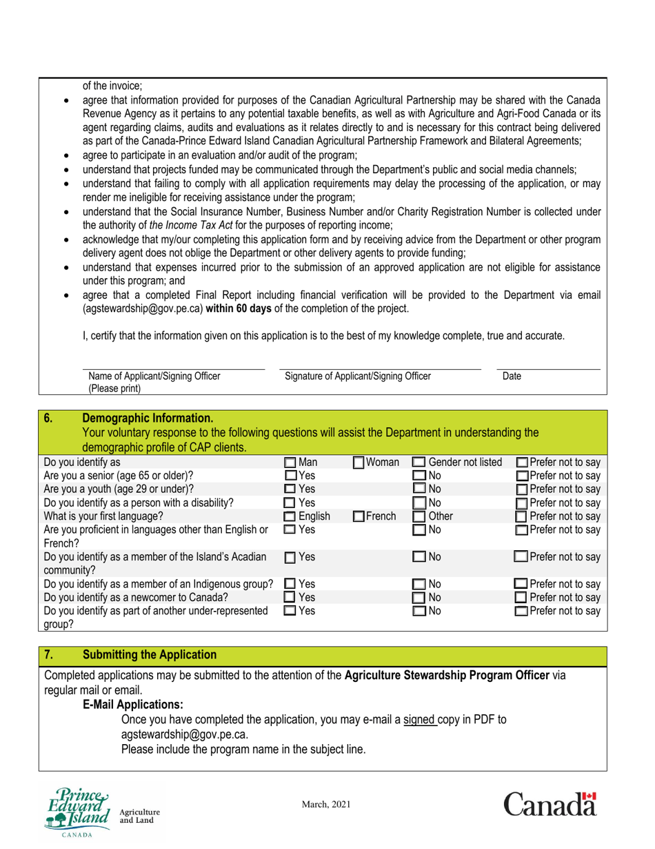 Application Form - Agriculture Stewardship Program Beneficial Management Practices Sub-program - Prince Edward Island, Canada, Page 6