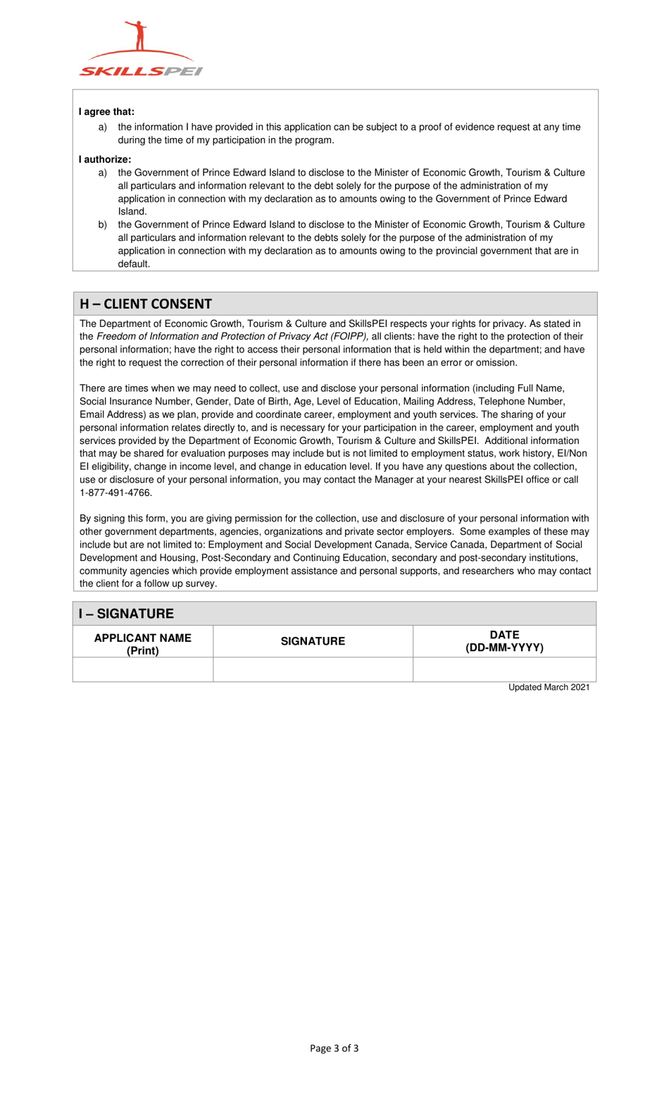 Application for Funding - Training Pei Program - Healthcare Priorities Pilot - Prince Edward Island, Canada, Page 3