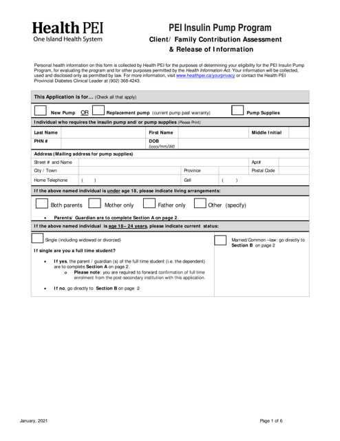 Client / Family Contribution Assessment & Release of Information - Pei Insulin Pump Program - Prince Edward Island, Canada Download Pdf