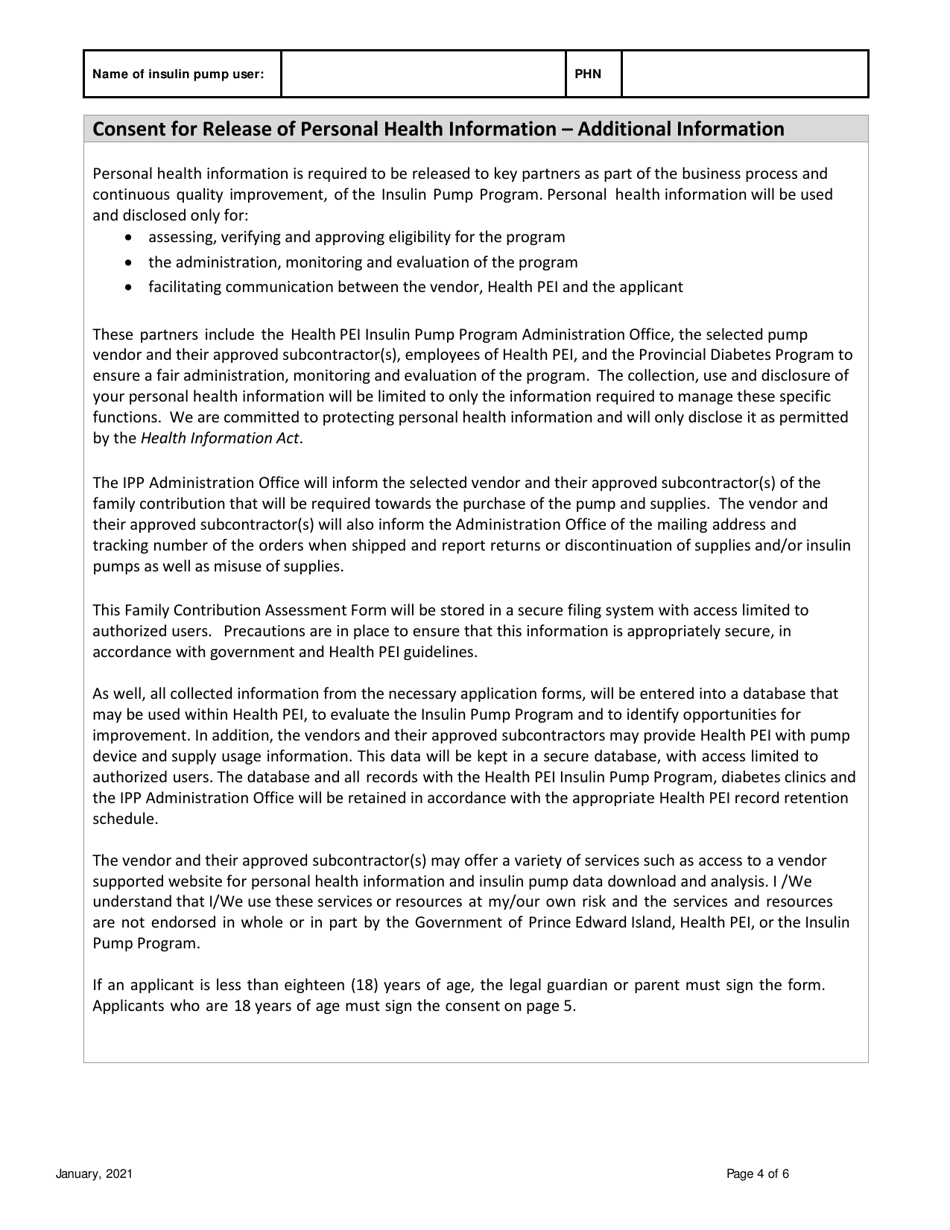 Client / Family Contribution Assessment  Release of Information - Pei Insulin Pump Program - Prince Edward Island, Canada, Page 4