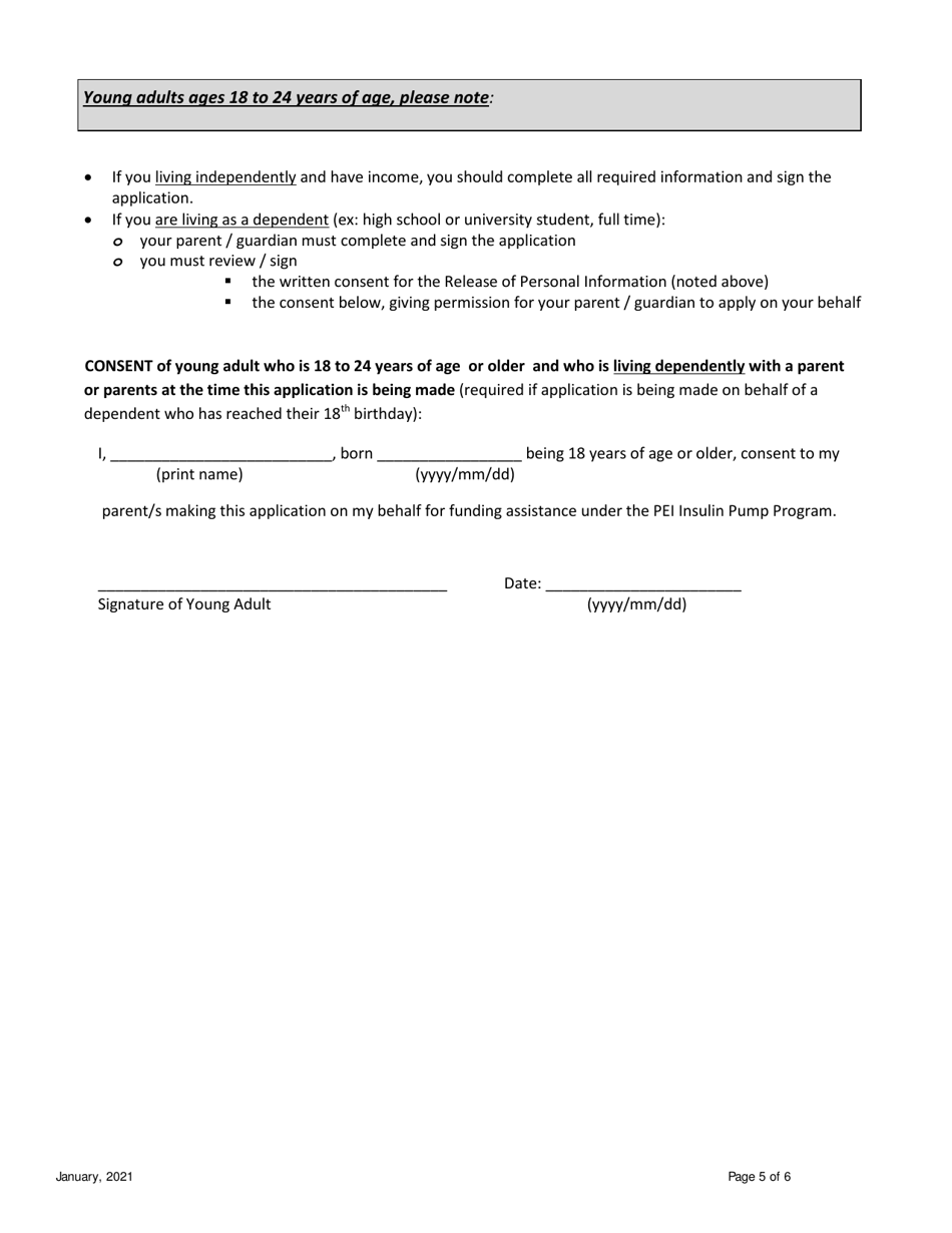 Client / Family Contribution Assessment  Release of Information - Pei Insulin Pump Program - Prince Edward Island, Canada, Page 5
