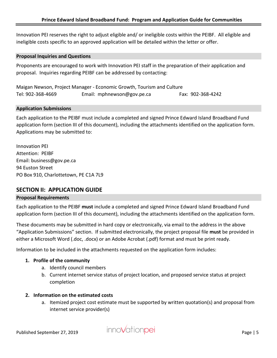 Pei Broadband Fund (Peibf) Application Form for Communities - Prince Edward Island, Canada, Page 5
