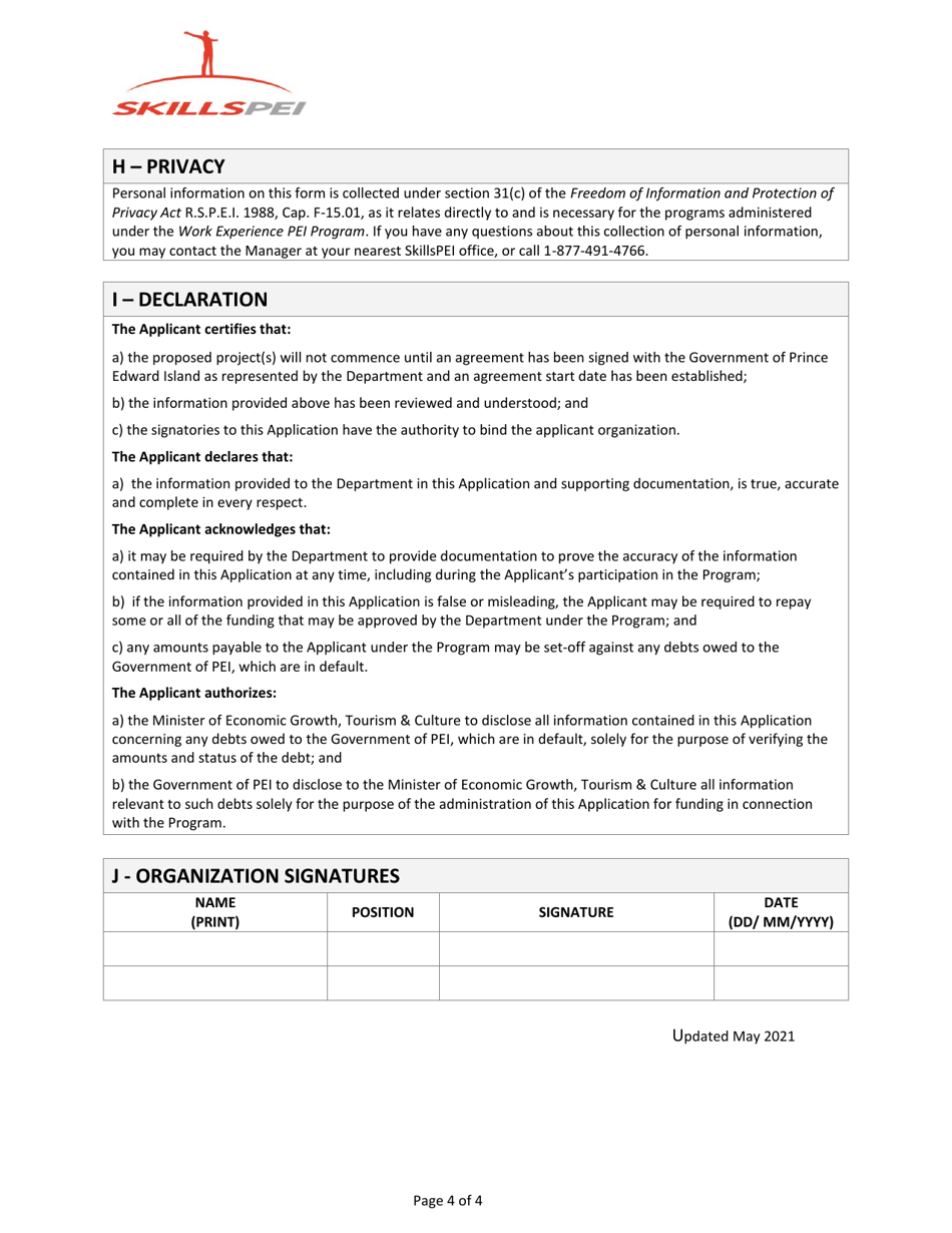 Application for Organizations - Work Experience Pei - Prince Edward Island, Canada, Page 4