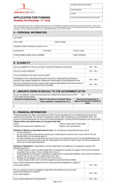 Application for Funding - Training Pei Program - 2nd Year - Prince Edward Island, Canada Download Pdf