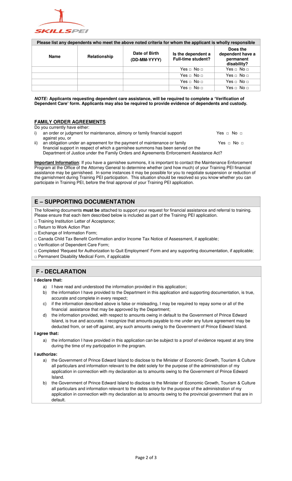 Application for Funding - Training Pei Program - 2nd Year - Prince Edward Island, Canada, Page 2