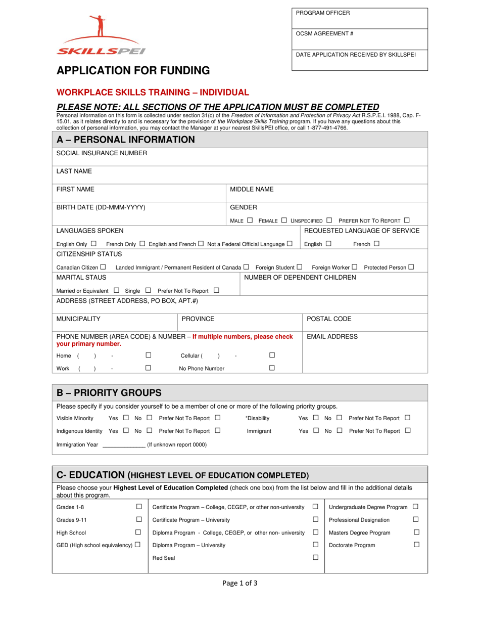 Workplace Skills Training Application for Individuals - Prince Edward Island, Canada, Page 1