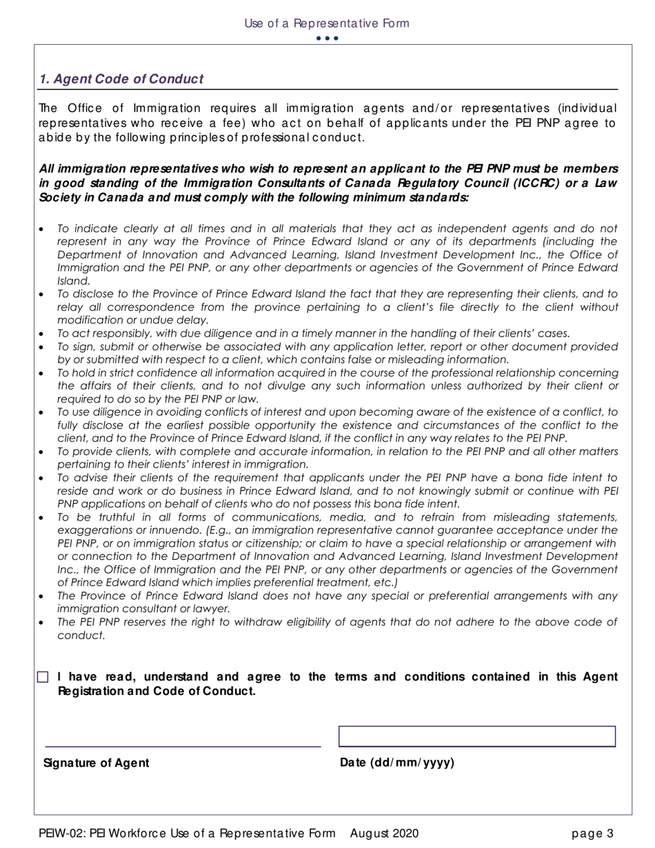 Form PEIW-03 Pei Workforce Use of a Representative Form - Prince Edward Island, Canada, Page 3