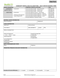 Document preview: Community Mental Health & Addictions - Adult Services Referral Form - Prince Edward Island, Canada