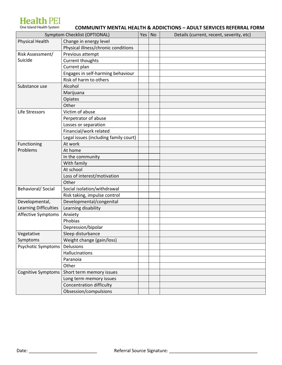 Community Mental Health  Addictions - Adult Services Referral Form - Prince Edward Island, Canada, Page 2